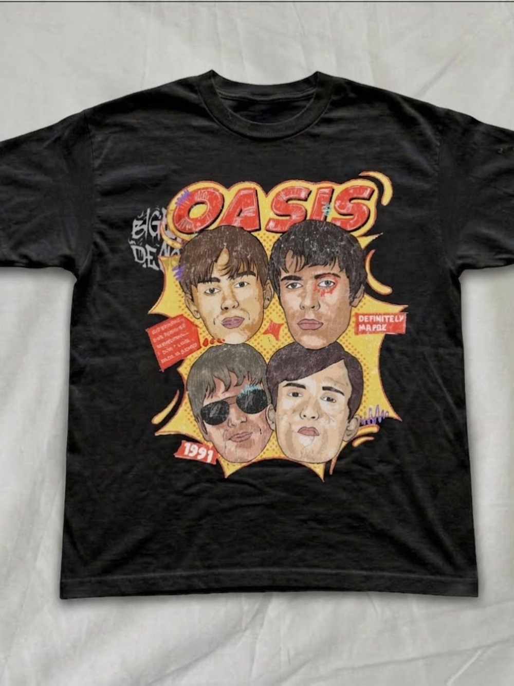 Gildan Black Oasis Graphic Band Tee with Yellow & Red Print